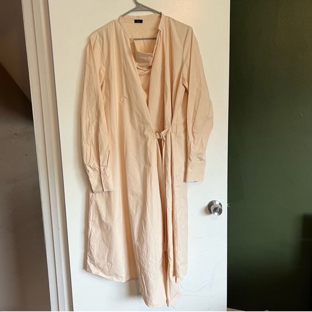 Joseph Light Peach Cotton Arran Poplin Long Sleeve Wrap Dress Size 42 (Us 10)